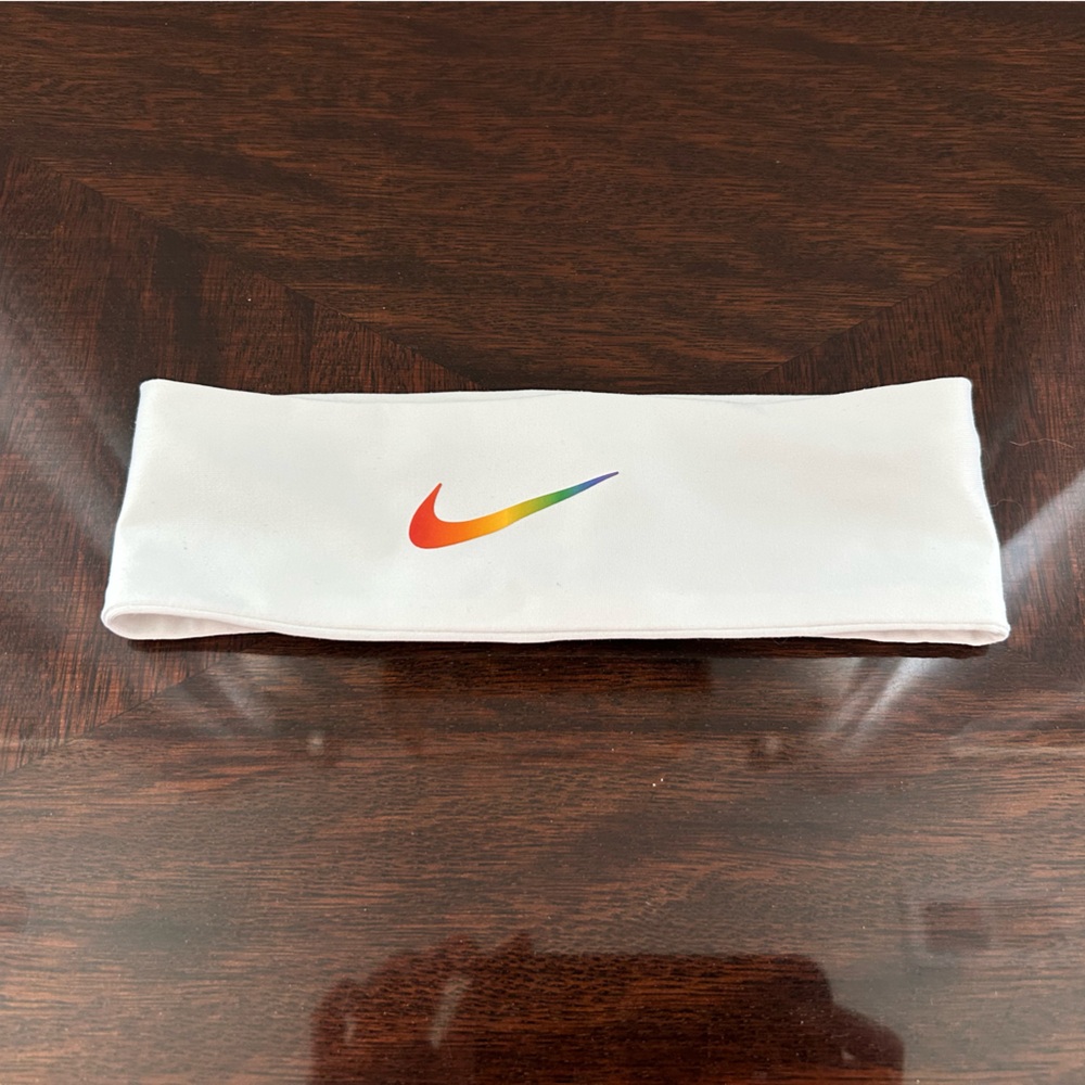 Nike White Headband with Multicolor Swoosh
